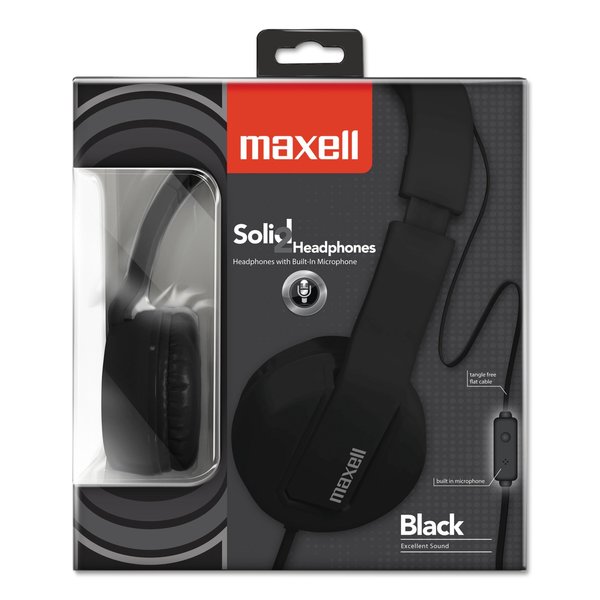 Maxell Solids Headphones, 5 ft Cord, Black 290103